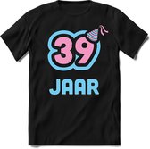39 Jaar Feest kado T-Shirt Heren / Dames - Perfect Verjaardag Cadeau Shirt - Licht Blauw / Licht Roze - Maat XXL