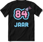 84 Jaar Feest kado T-Shirt Heren / Dames - Perfect Verjaardag Cadeau Shirt - Licht Blauw / Licht Roze - Maat L