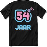 54 Jaar Feest kado T-Shirt Heren / Dames - Perfect Verjaardag Cadeau Shirt - Licht Blauw / Licht Roze - Maat L