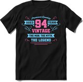 94 Jaar Legend - Feest kado T-Shirt Heren / Dames - Licht Blauw / Licht Roze - Perfect Verjaardag Cadeau Shirt - grappige Spreuken, Zinnen en Teksten. Maat M