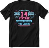 14 Jaar Legend - Feest kado T-Shirt Heren / Dames - Licht Blauw / Licht Roze - Perfect Verjaardag Cadeau Shirt - grappige Spreuken, Zinnen en Teksten. Maat XL