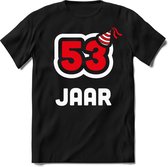 53 Jaar Feest kado T-Shirt Heren / Dames - Perfect Verjaardag Cadeau Shirt - Wit / Rood - Maat XL