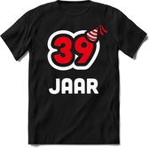 39 Jaar Feest kado T-Shirt Heren / Dames - Perfect Verjaardag Cadeau Shirt - Wit / Rood - Maat L