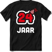 24 Jaar Feest kado T-Shirt Heren / Dames - Perfect Verjaardag Cadeau Shirt - Wit / Rood - Maat XXL