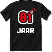 81 Jaar Feest kado T-Shirt Heren / Dames - Perfect Verjaardag Cadeau Shirt - Wit / Rood - Maat 8XL