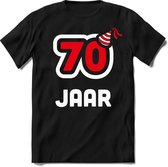 70 Jaar Feest kado T-Shirt Heren / Dames - Perfect Verjaardag Cadeau Shirt - Wit / Rood - Maat M