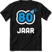 80 Jaar Feest kado T-Shirt Heren / Dames - Perfect Verjaardag Cadeau Shirt - Wit / Blauw - Maat L