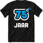 75 Jaar Feest kado T-Shirt Heren / Dames - Perfect Verjaardag Cadeau Shirt - Wit / Blauw - Maat M