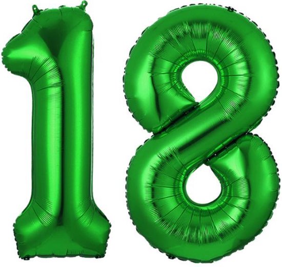 Ballon Cijfer 18 Jaar Groen Folie Ballon Verjaardag Versiering Cijfer ballonnen Feest versiering Met Rietje - 36Cm