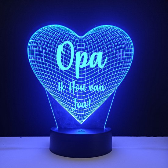 3D LED Lamp - Hart Met Tekst - Opa ik Hou Van Jou