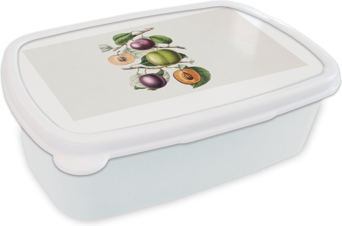 Broodtrommel Wit - Lunchbox - Brooddoos - Eten - Fruit - Perzik - 18x12x6 cm - Volwassenen