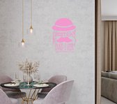 Stickerheld - Muursticker Best dad ever - Woonkamer - Vaderdag - Bolhoed, vergrootglas en snor - Engelse Teksten - Mat Babyroze - 58.7x41.3cm