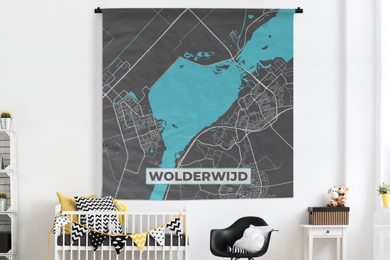 Wandkleed - Wanddoek - Kaart - Nederland - Water - Stadskaart - Plattegrond - Wolderwijd - 180x180 cm - Wandtapijt