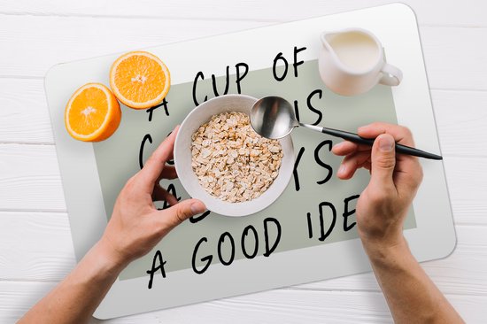 Set de table - Napperons en plastique - Café - Citations - Une tasse de café est toujours une bonne idée - Dictons - 45x30 cm - 6 pièces - Résistant à la chaleur - Antidérapant - Sous-couche - Amovible
