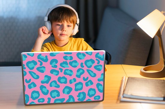 Sticker pour ordinateur portable - 14 pouces - Imprimé léopard - Blauw - Rose - Motifs - 32x5x23x5cm - Autocollants pour ordinateur portable - Skin pour ordinateur portable - Housse