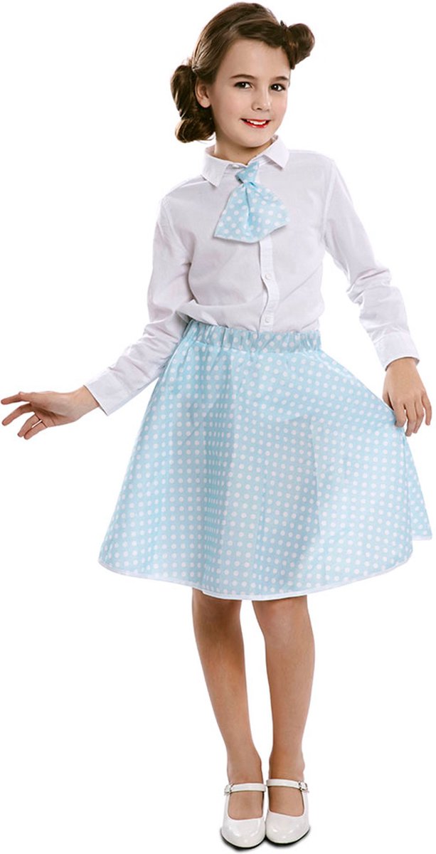EUROCARNAVALES - Hemelsblauwe pin-up jurk met stropdas voor meisjes - 7 - 9 jaar (122/134)