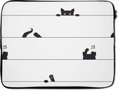 Laptophoes 15.6 inch - Kat - Patronen - Muis - Jongens - Meisjes - Kinderen - Kind - Laptop sleeve - Binnenmaat 39,5x29,5 cm - Zwarte achterkant