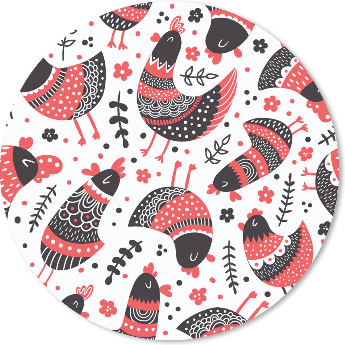 Muismat rond 20x20 cm - Mousepad Vogel - Kip - Patroon - Ronde muismatten
