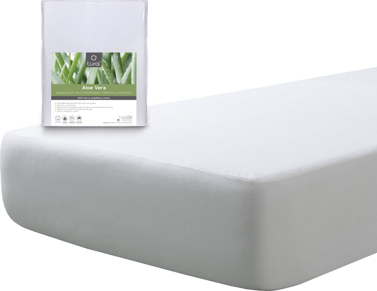 Tural - Matrasbeschermer met Aloë Vera-behandeling. Waterdicht en ademend. 100% katoenen badstof. Maat 90x190/200 cm