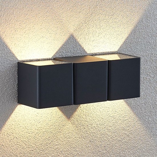 Lindby - LED wandlamp buiten - 2 lichts - aluminium, glas - H: 7.5 cm - donkergrijs - Inclusief lichtbronnen