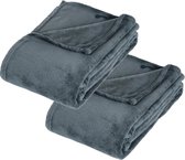 2x Stuks Fleece deken/fleeceplaid blauwgrijs 125 x 150 cm polyester - Bankdeken - Fleece deken - Fleece plaid