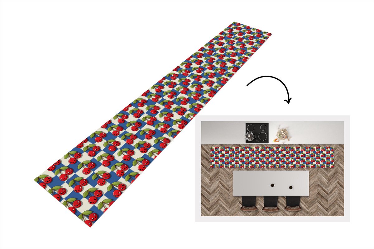 KitchenYeah Keukenloper - Keukenmat - Meiden - Kers - Eten - Patronen - 360x60 cm - Keuken vloerkleed Multicolor