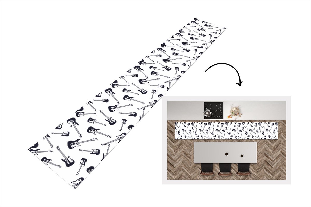 KitchenYeah Keukenloper - Keukenmat - Tiener - Gitaar - Muziek - Patronen - 360x60 cm - Keuken vloerkleed Multicolor