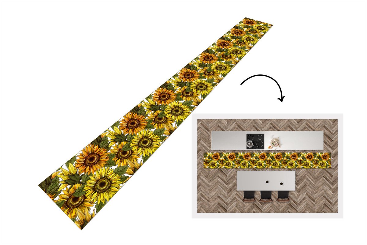 KitchenYeah Keukenloper - Keukenmat - Zonnebloem - Vintage - Design - Keuken vloerkleed multicolor, foto 2