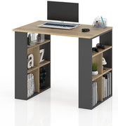 AZ-Home - Bureau Lara - 90 cm - Antraciet Eiken - Computertafel met planken