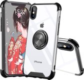 Hoesje Geschikt voor iPhone X hoesje silicone met ringhouder Back Cover case - Transparant/Zwart