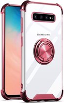 Samsung Galaxy S10 Plus hoesje silicone met ringhouder Back Cover Case - Transparant/Rosegoud