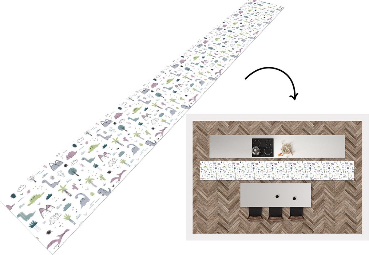 KitchenYeah Keukenloper - Keukenmat - Patroon - Dinosaurus - Kinderen - Keuken vloerkleed multicolor, foto 2