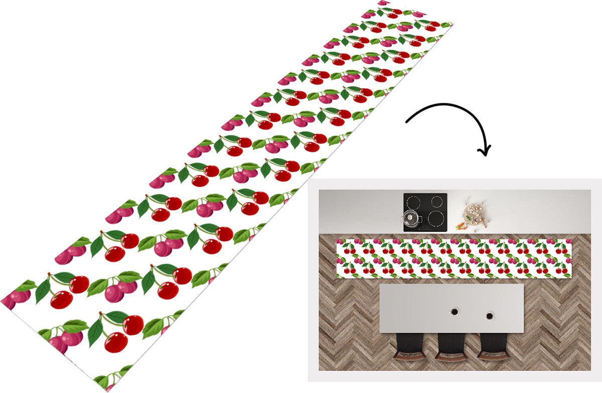 KitchenYeah Keukenloper - Keukenmat - Kersen - Patronen - Fruit - 360x60 cm - Keuken vloerkleed Multicolor
