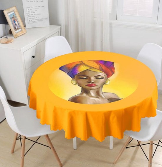 Rond Tafelkleed Ø140cm - De Groen Home - Bedrukt Velvet Textiel - Afrikaanse vrouw - Tafelkleed