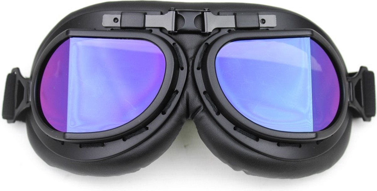 CRG Zwarte Pilotenbril - Retro Motorbril - Motorbril Heren - Multi Kleur Glas