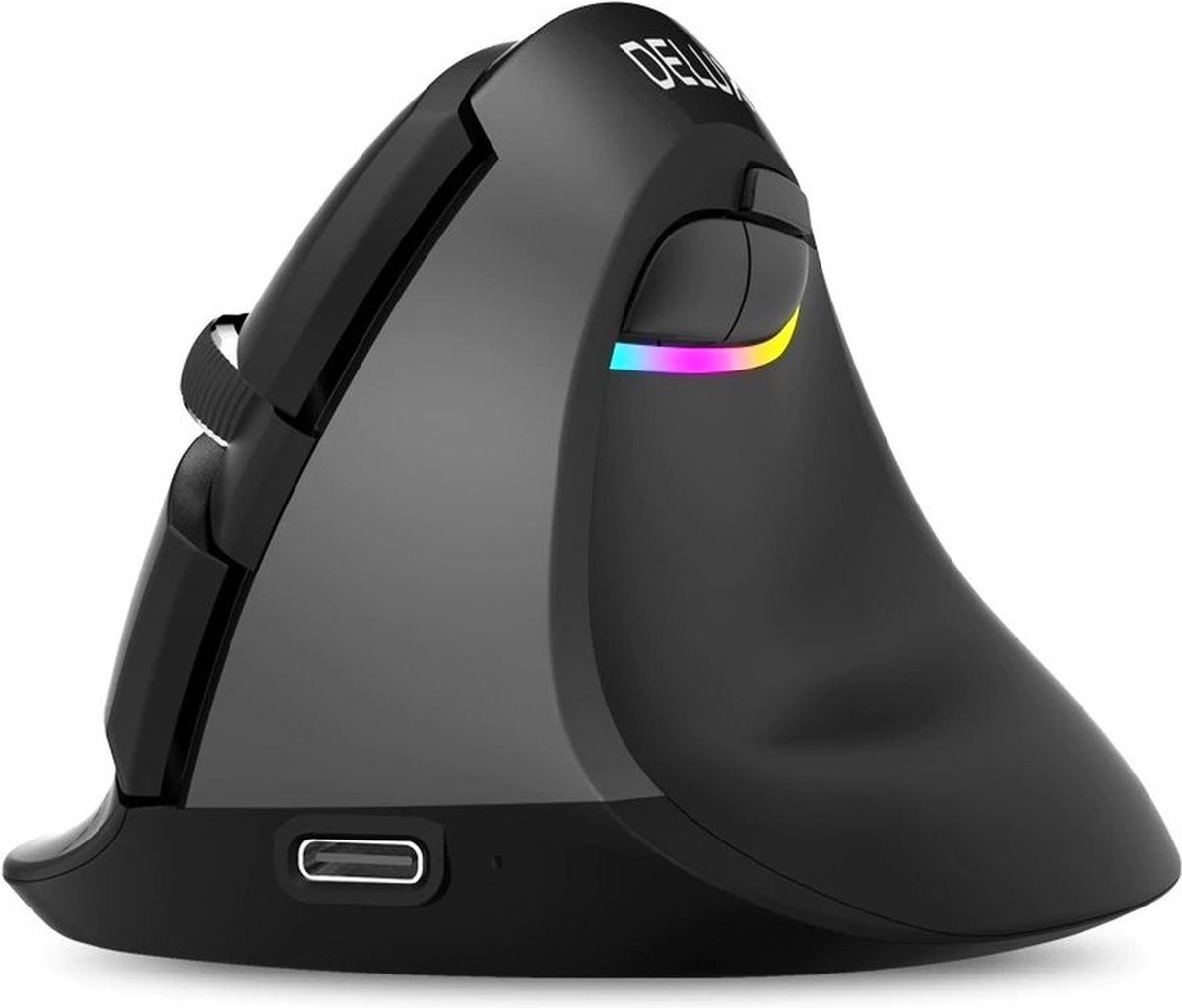 Delux M618M Mini/Medium ergonomische muis – Draadloos (2,4ghz + Bluetooth) – Oplaadbaar / Accu – Silent muis / Stille muis – Iron Gray / Grijs - Anti-RSI muis - 2400 DPI - Rechtshandig