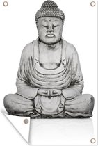 Muurdecoratie Stenen standbeeld van Boeddha - 120x180 cm - Tuinposter - Tuindoek - Buitenposter