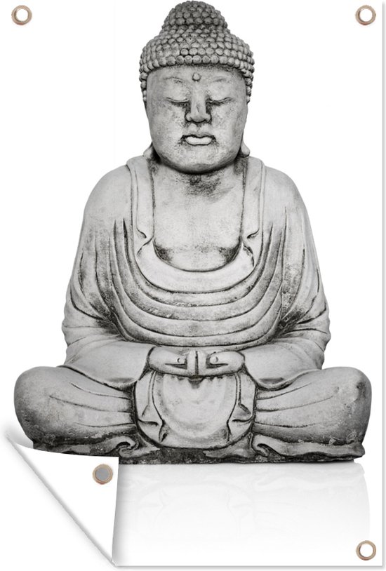 Muurdecoratie Stenen standbeeld van Boeddha - 120x180 cm - Tuinposter - Tuindoek - Buitenposter