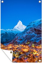 Muurdecoratie Alpen - Dorp - Sneeuw - 120x180 cm - Tuinposter - Tuindoek - Buitenposter