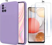 Hoesje Geschikt Voor Samsung Galaxy A32 4G Hoesje Soft Nano Silicone Backcover Gel Lavendel Paars Met 2x Glazen Screenprotector