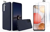 Hoesje Geschikt Voor Samsung Galaxy S21 Ultra Hoesje Soft Nano Silicone Backcover Gel Navy Blauw Met 2x Glazen Screenprotector