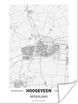 Poster Stadskaart - Hoogeveen - Zwart - Wit - 90x120 cm - Plattegrond