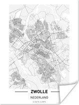 Poster Stadskaart - Zwolle - Zwart - Wit - 120x160 cm XXL - Plattegrond