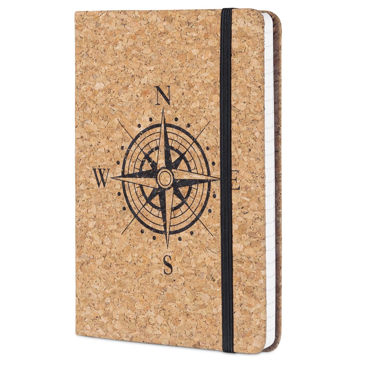 Navaris notitieboek van kurk gelinieerd - Notebook met elastieken sluiting, extra vakje en bladwijzer - 18 x 13 cm - 100 bladzijden - Kompas