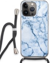 Case Company® - iPhone 13 Pro hoesje met Koord - Blauw marmer - Telefoonhoesje met Zwart Koord - Extra Bescherming aan alle Kanten en Over de Schermrand