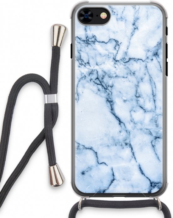 binnenplaats Absoluut Narabar Case Company® - iPhone 8 hoesje met Koord - Blauw marmer - Telefoonhoesje  met Zwart... | bol.com