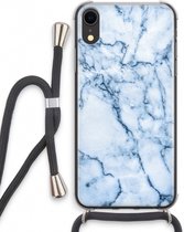 Case Company® - iPhone XR hoesje met Koord - Blauw marmer - Telefoonhoesje met Zwart Koord - Extra Bescherming aan alle Kanten en Over de Schermrand