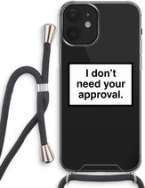 Case Company® - iPhone 12 hoesje met Koord - Don't need approval - Telefoonhoesje met Zwart Koord - Extra Bescherming aan alle Kanten en Over de Schermrand