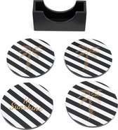 Riviera Maison Onderzetters Voor Glazen - RM Festival Coasters - Zwart Wit - Set 4 Stuks