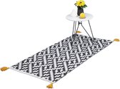 Relaxdays vloerkleed - boho-stijl - tapijt - met patroon - antislip - chill mat -zwart/wit - 70 x 140 cm